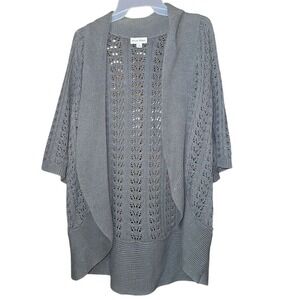 Studio Works Gray  Knit Cardigan Sweater Women's Size Large Open Front Short Slv